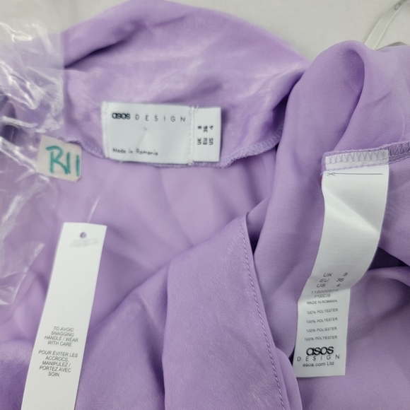 NWT Asos asymmetric satin mini dress with cold shoulder in mauve size 4 - Picture 8 of 8